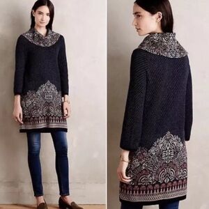 Anthropologie Moth Sz L Imperial Garden Tunic Sweater Dress Alpaca Cotton Wool